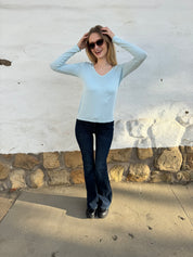 Softest V-neck Long Sleeve Tee - Sky Blue