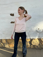 Softest V-neck Long Sleeve Tee - Pink Rose