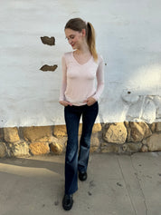 Softest V-neck Long Sleeve Tee - Pink Rose