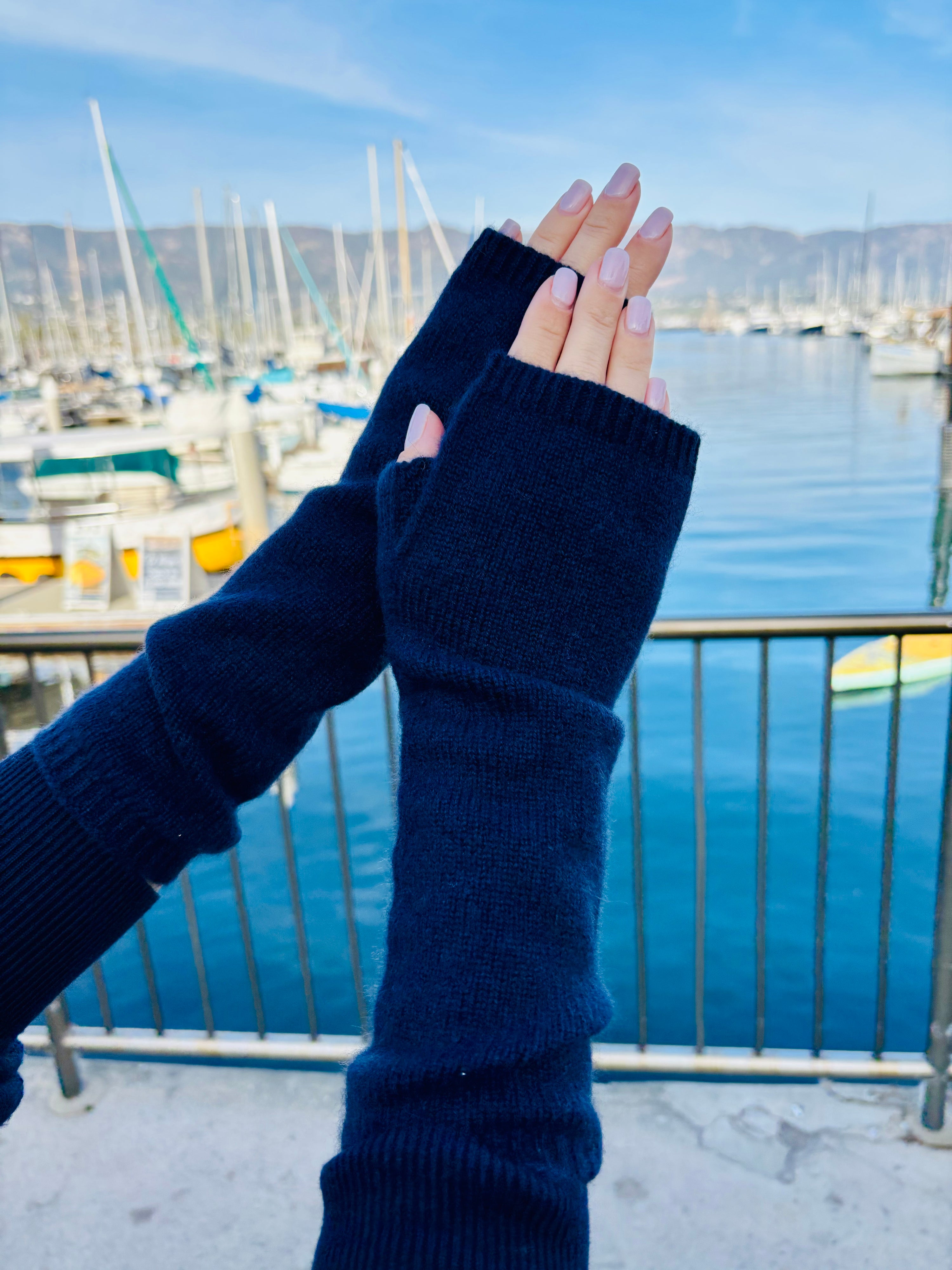 Softest Cashmere Fingerless Gloves - Ocean Blue