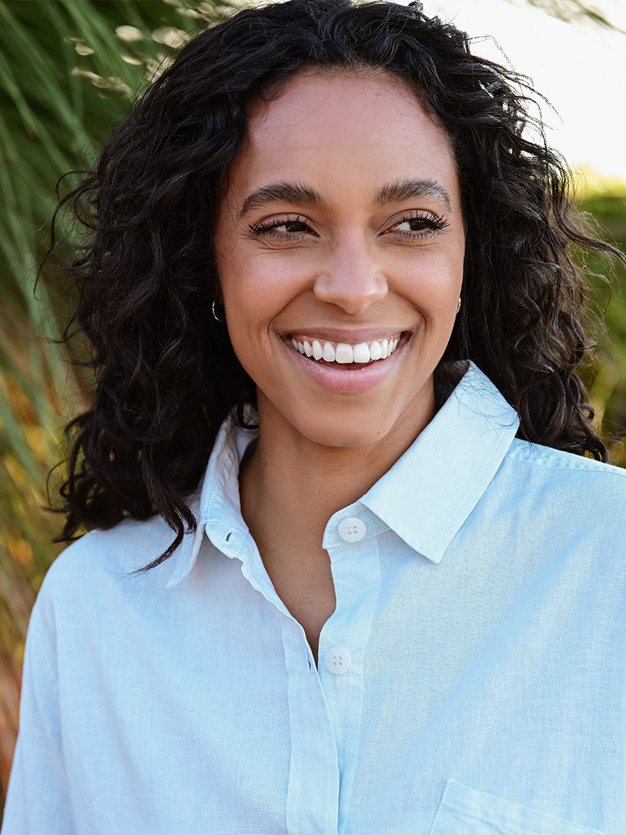 Linen Button Up Top - Sky Blue