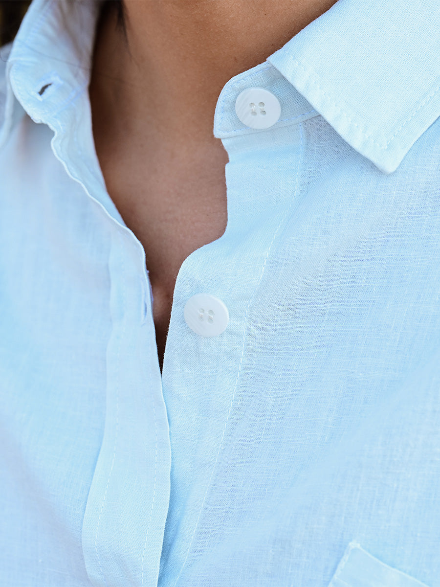 Linen Button Up Top - Sky Blue