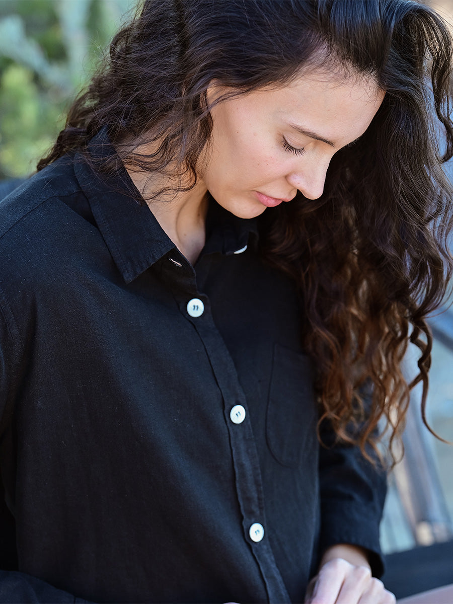 Linen Button Up Top - Black