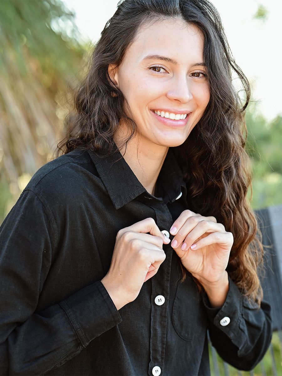 Linen Button Up Top - Black