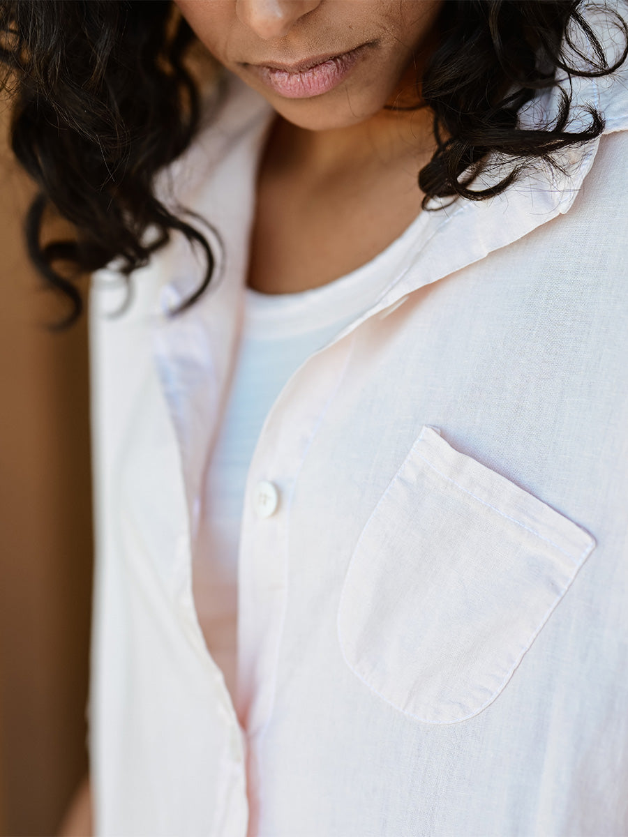 Linen Button Up Top - Pink Rose