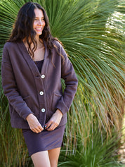 Cotton Fleece Cardigan - Coffee