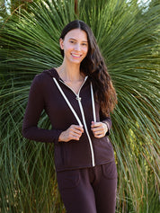 Soft Fleece Zip-Up Hoodie - Coffee