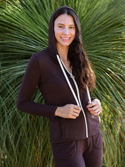 Soft Fleece Zip-Up Hoodie - Coffee