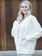 Cotton Fleece Cardigan - Coconut