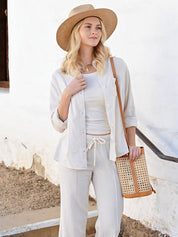 Linen Button Up Top - Sand