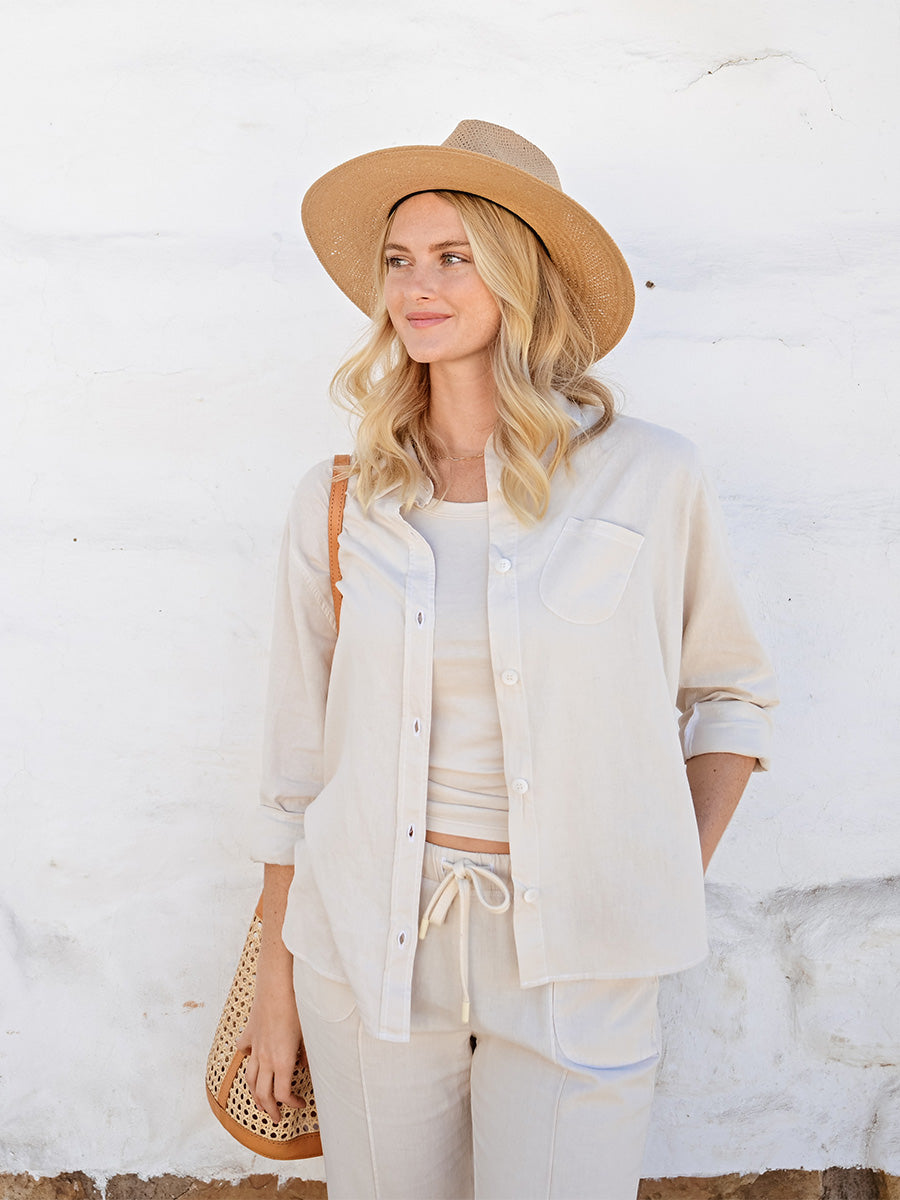 Linen Button Up Top - Sand