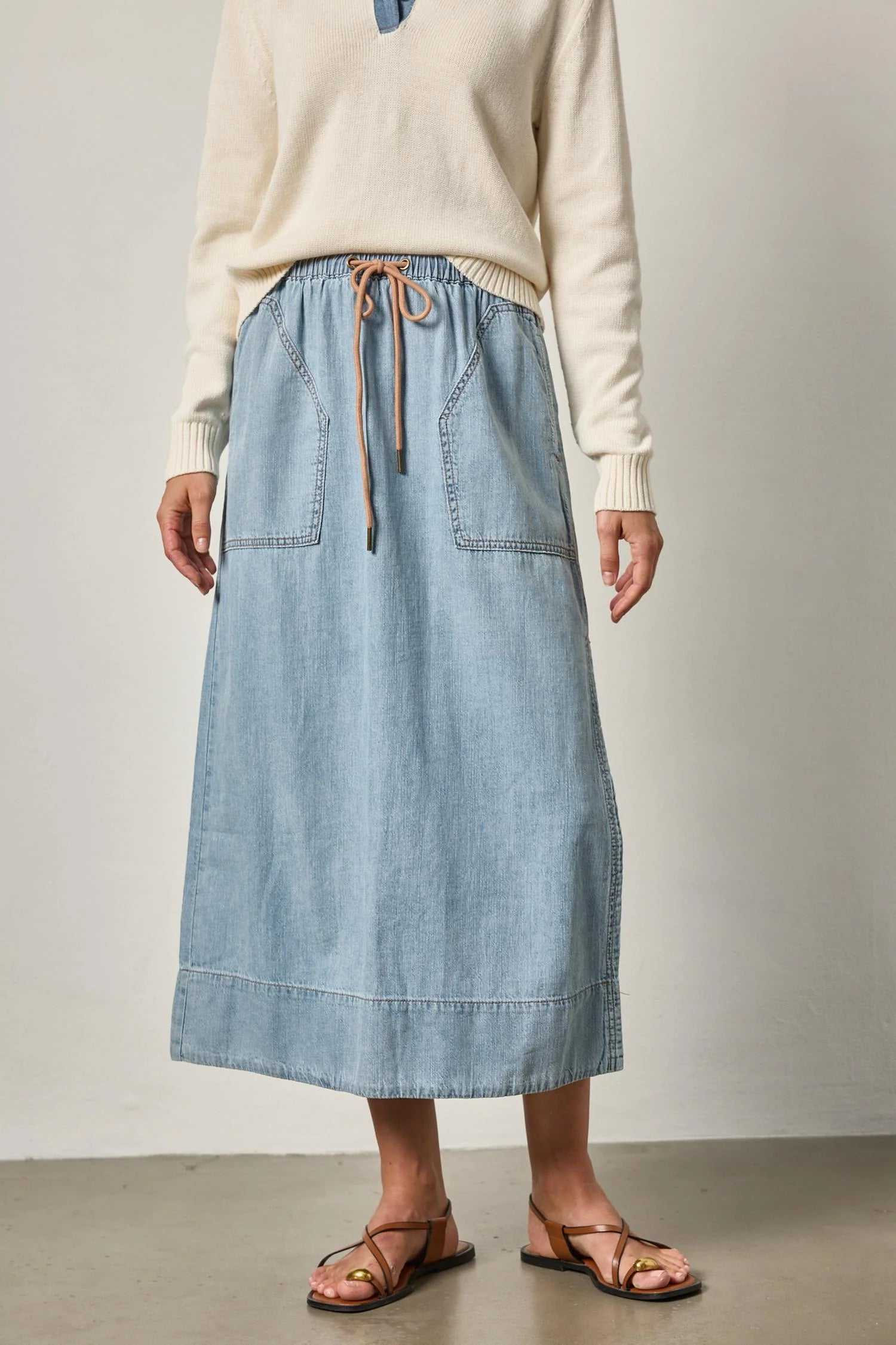 Denim Drawcord Skirt - Blue Wash