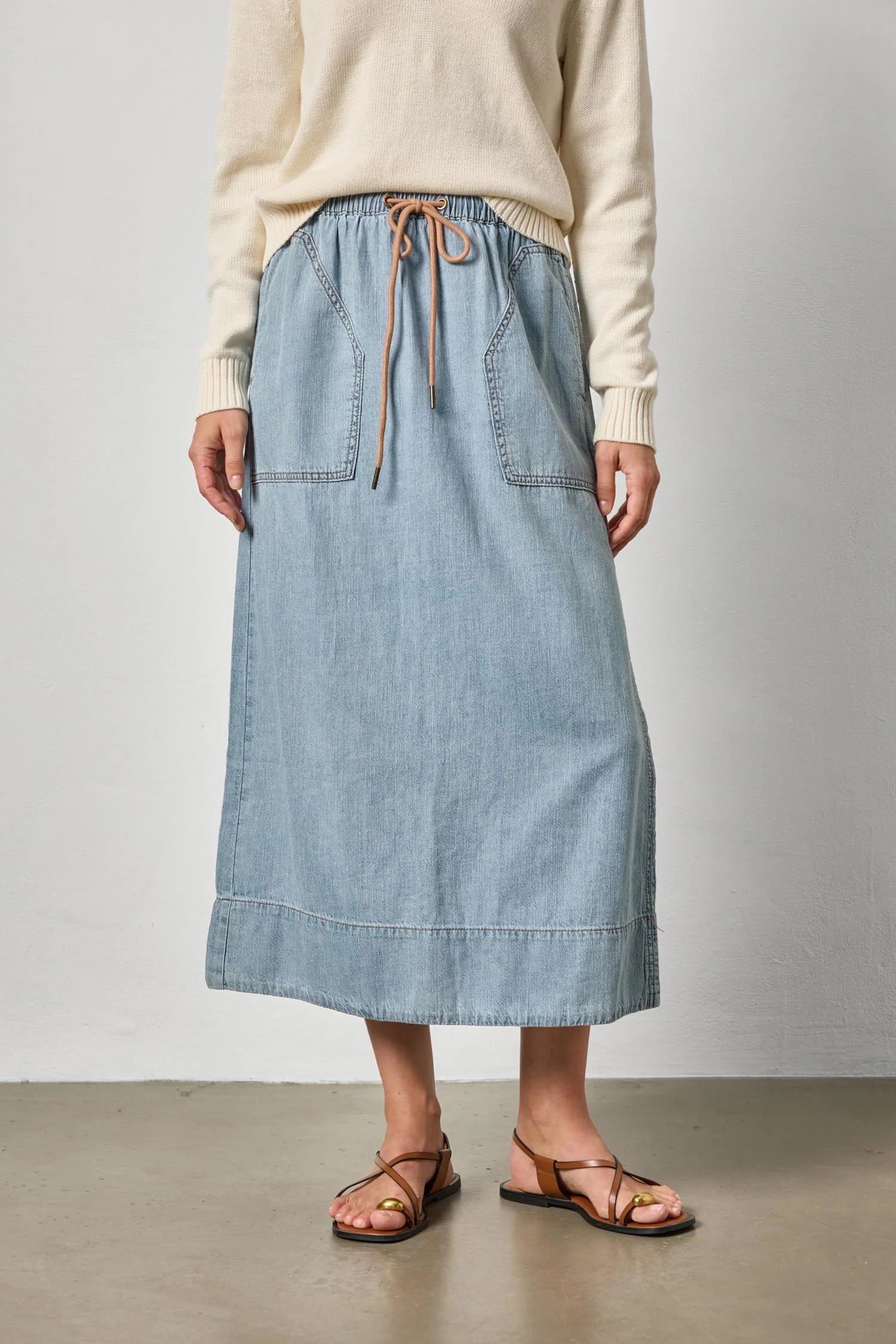 Denim Drawcord Skirt - Blue Wash