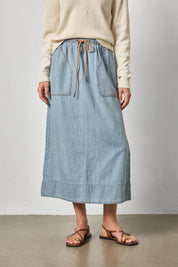 Denim Drawcord Skirt - Blue Wash