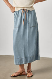 Denim Drawcord Skirt - Blue Wash