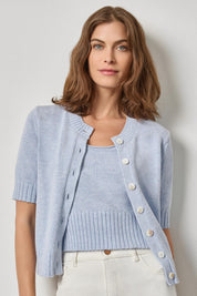 Elbow Sleeve Button Cardigan - Clearwater