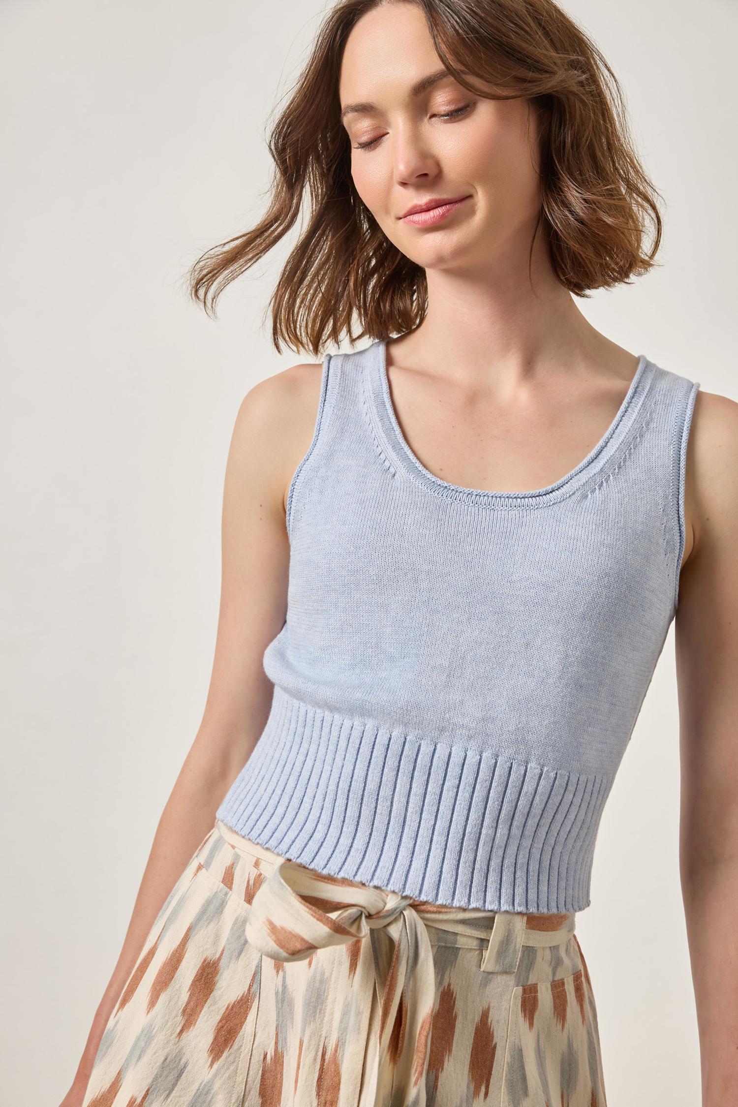 Cropped Scoop Tank Sweater - Clearwater