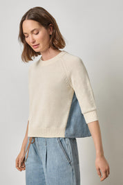 Denim Elbow Sleeve Sweater - Off White