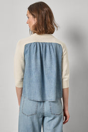 Denim Elbow Sleeve Sweater - Off White
