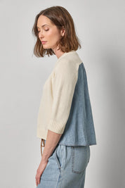 Denim Elbow Sleeve Sweater - Off White