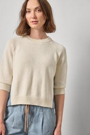 Denim Elbow Sleeve Sweater - Off White