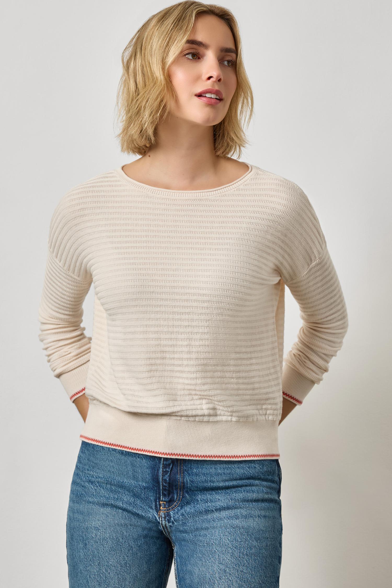 Tipped Hem Wide Neck Sweater - Pearl