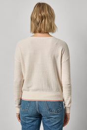 Tipped Hem Wide Neck Sweater - Pearl