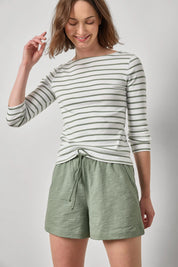 Rib Stripe 3/4 Boatneck - Sage Stripe