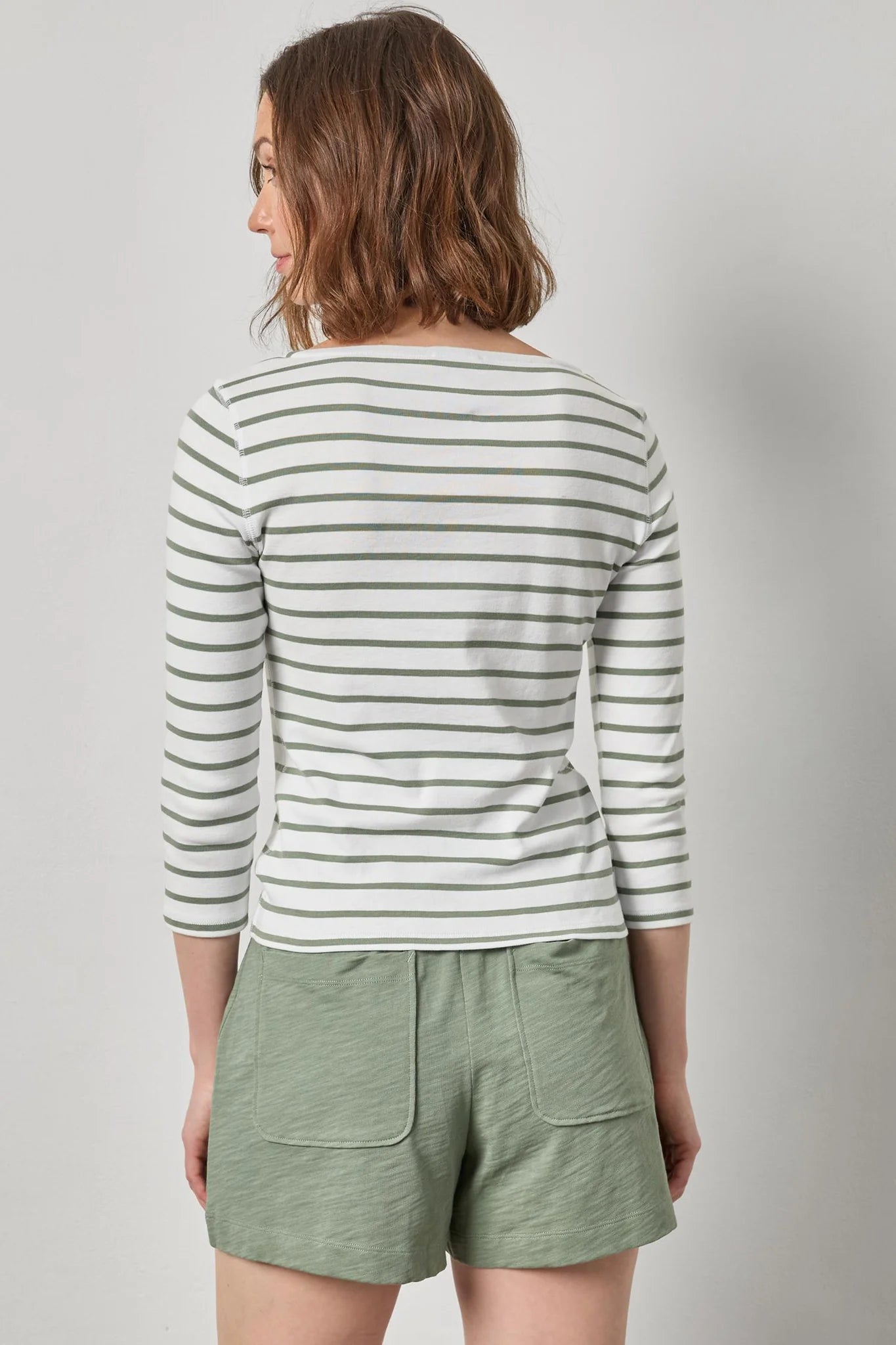 Rib Stripe 3/4 Boatneck - Sage Stripe