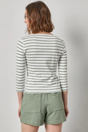Rib Stripe 3/4 Boatneck - Sage Stripe