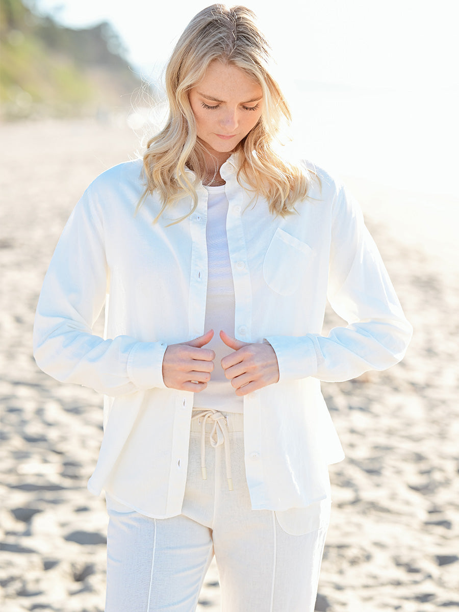 Linen Button Up Top - Coconut