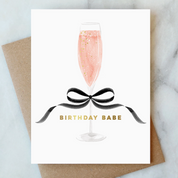 Bow Birthday Babe Greeting Card | Rosé Champagne Card