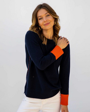 Cashmere Contrast Crew - Navy/Orange
