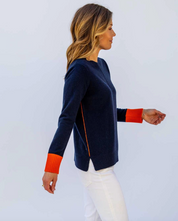 Cashmere Contrast Crew - Navy/Orange