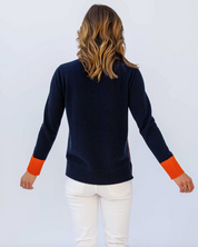Cashmere Contrast Crew - Navy/Orange