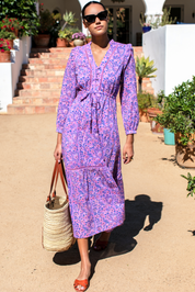Frances 4 V Dress -Violet Wildflower Organic