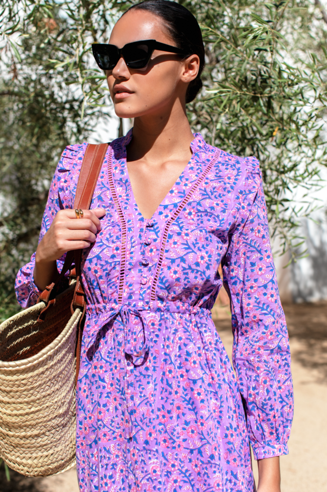 Frances 4 V Dress -Violet Wildflower Organic