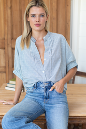 Mandarin Collar Top - Mandela Stripes