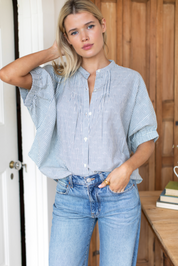 Mandarin Collar Top - Mandela Stripes