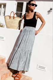 Shirred Skirt - Moss Stripe