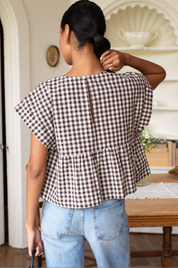 Dolman Peplum Top - Cocoa Gingham