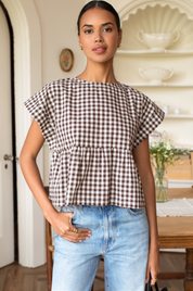 Dolman Peplum Top - Cocoa Gingham