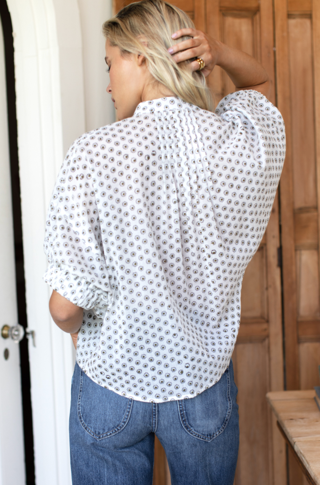 Mandarin Collar Top - Signet Olive Organic