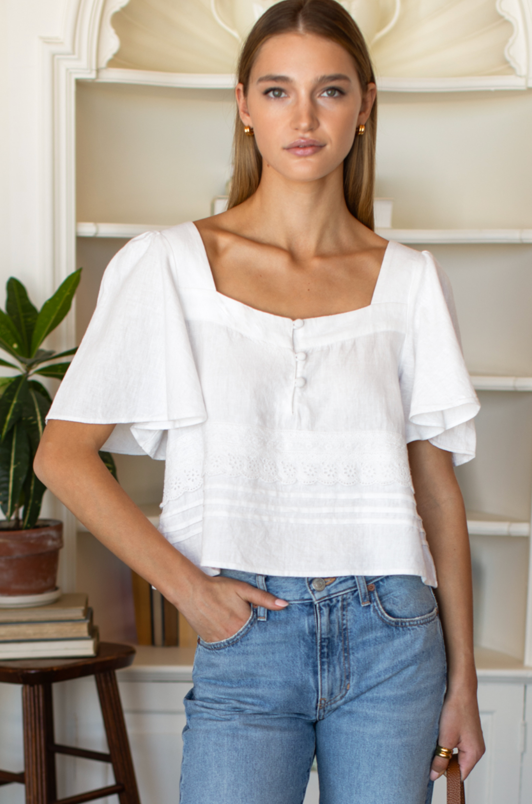 Solstice Tuckpleat Top - Snow White Linen