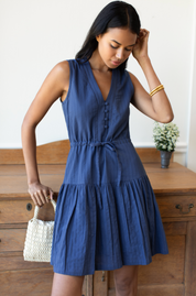 Basque Sundress Short - Blue Indigo