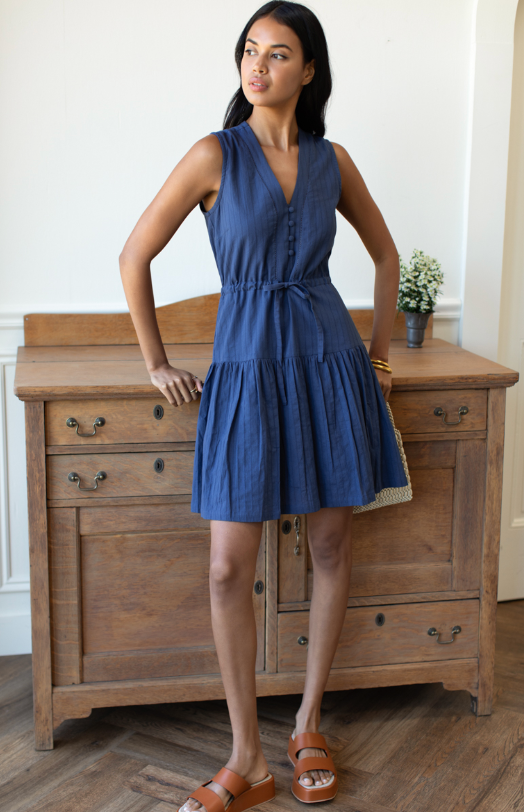 Basque Sundress Short - Blue Indigo