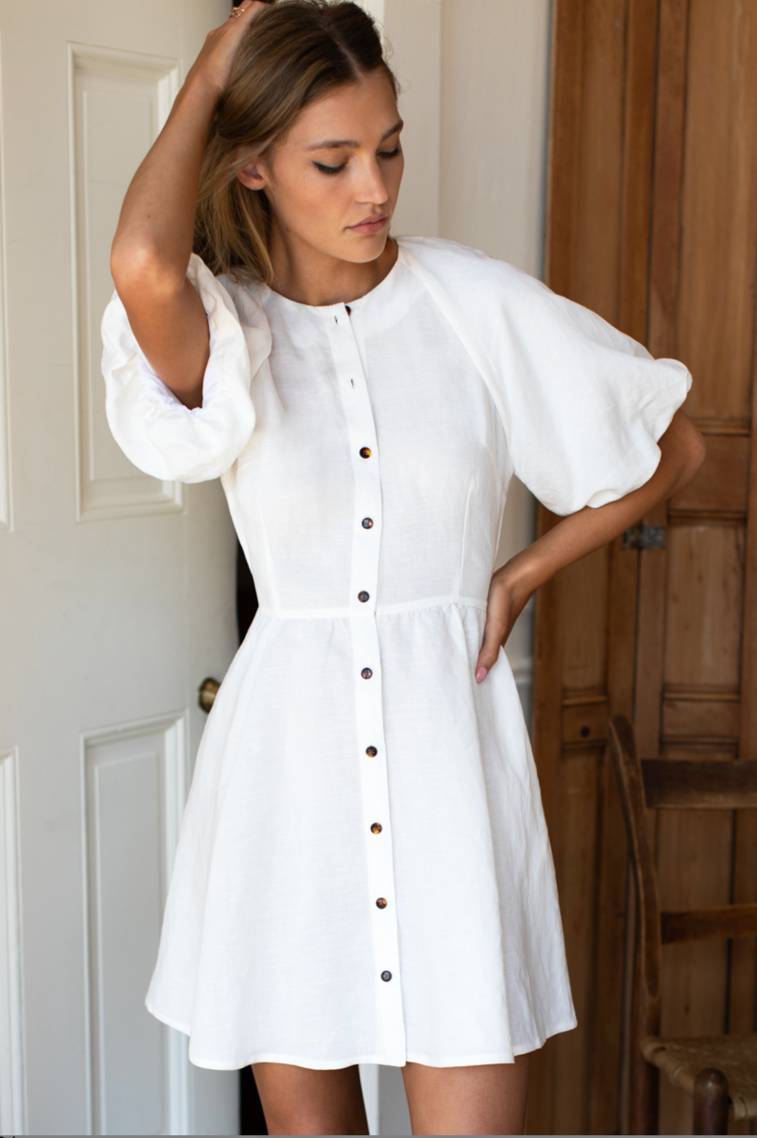 Bastille Short Dress - Star White Linen