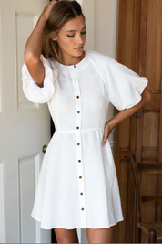 Bastille Short Dress - Star White Linen