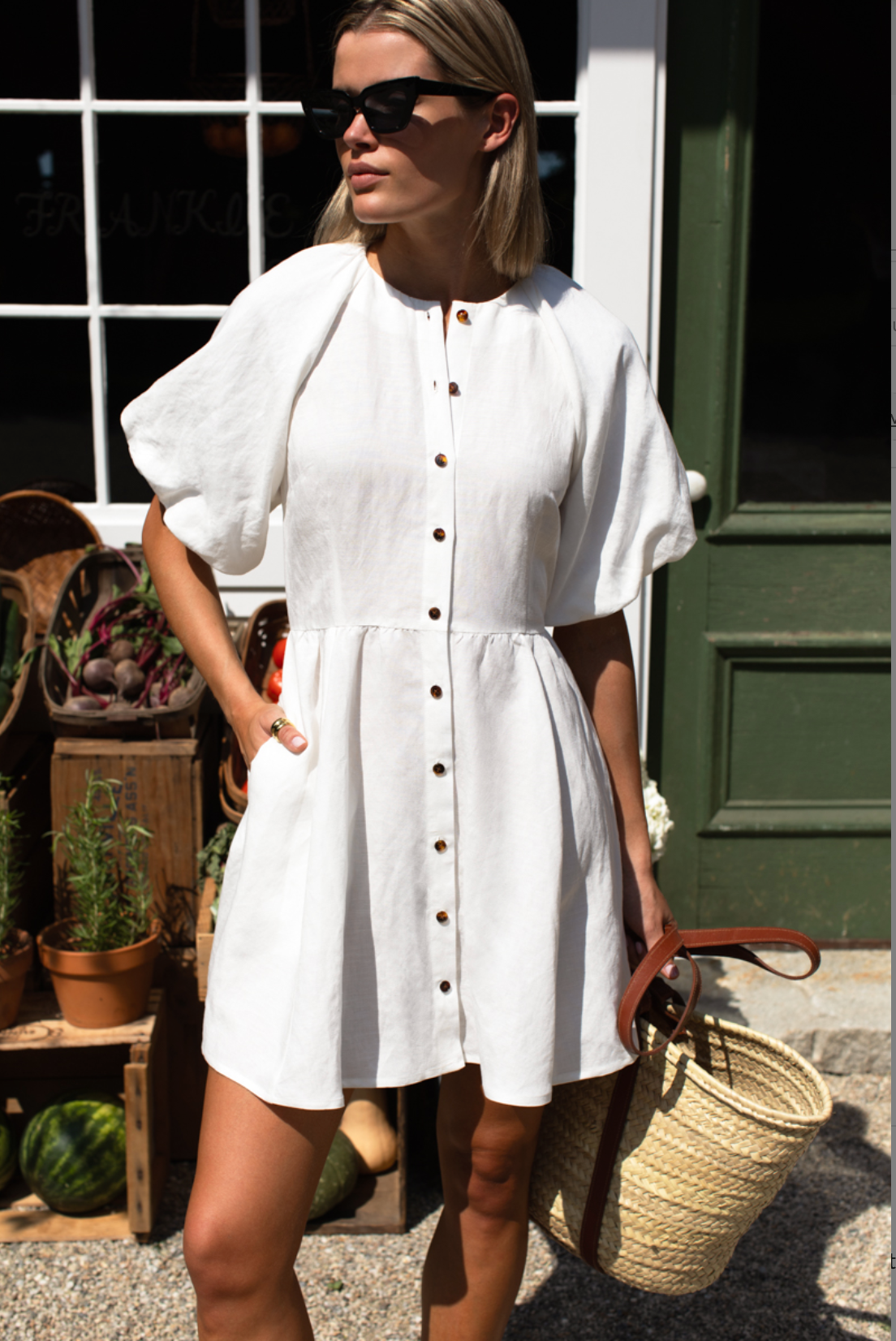 Bastille Short Dress - Star White Linen