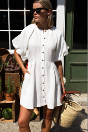 Bastille Short Dress - Star White Linen